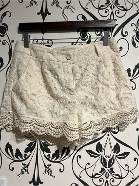Monteau Cream Lace Crochet Hem Shorts